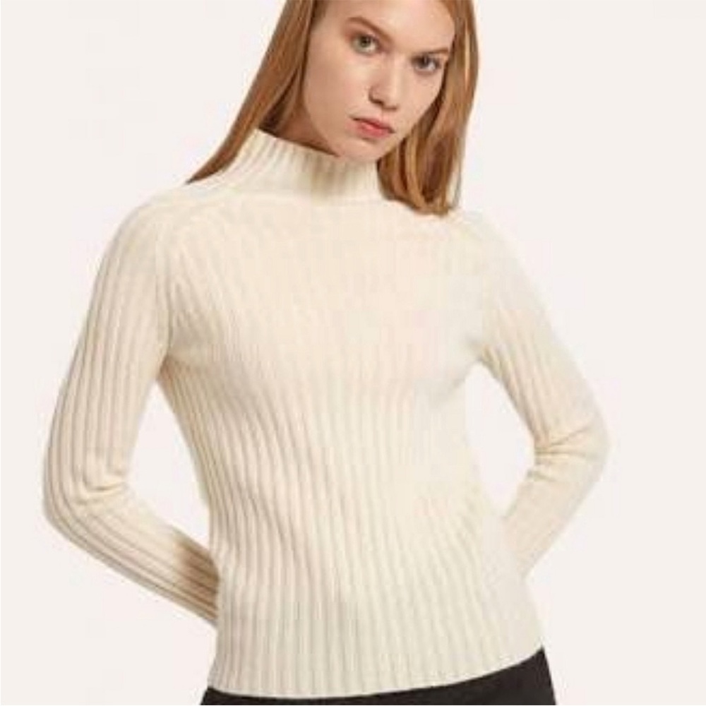 NWOT Gentle Herd Seamless Rib Knit Cashmere Sweater (Ivory/White)